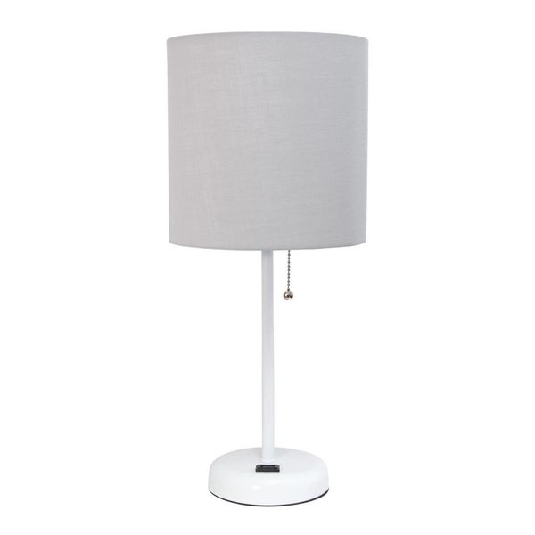 Diamond Sparkle White Stick & Fabric Shade Lamp with Charging Outlet, Gray DI2519836